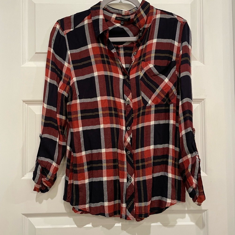 Staccato- Rust Orange, Navy & Yellow Button Down- Sizes Medium